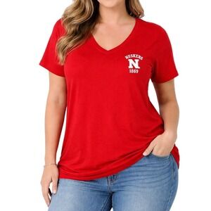 PINK Victoria's Secret Nebraska Huskers N 1869 Pocket Deep V Neck T Shirt Red L